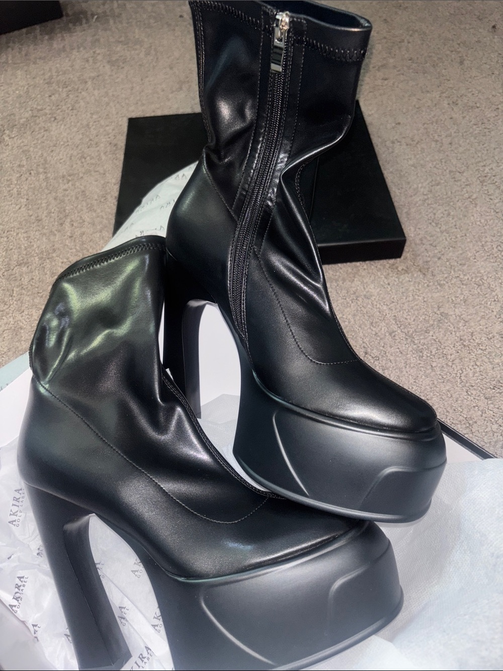 Women's Black Platform Ankle Boots with High Chunky Heel